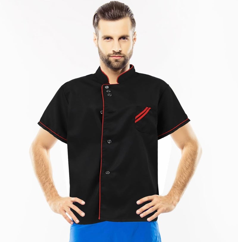 KALLORY Unisex Short Sleeve Chef Coat Jacket, Short Sleeve Chef Coat Shirt for Women Men M (Black) - Image 4